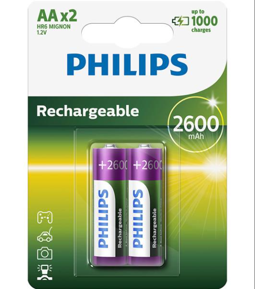 Аккумуляторнные батарейки Philips Rechargeable АА, 2600mАh 2шт 05101 фото