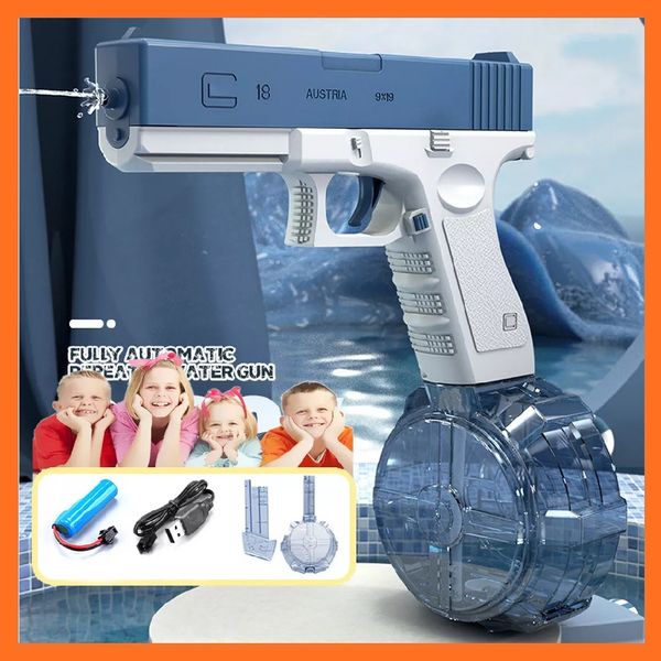 Акумуляторний водяний пістолет Glock 18 Water Gun Синій + велика обойма барабан 010016 фото