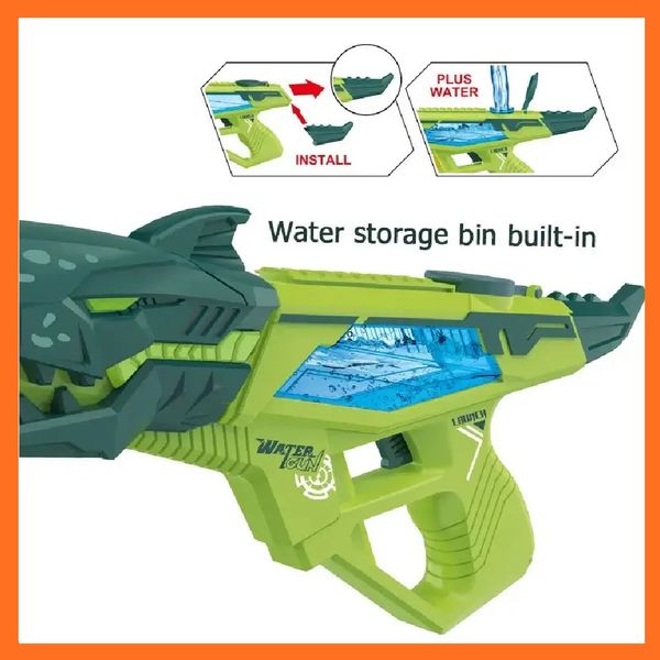 Водяной пистолет на аккумуляторе Акула Water Gun зеленый, рожевий 010028 фото