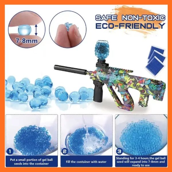 Автомат Бластер на орбизах AUG Gel Ball с гель шариками 10500шт аккумуляторный 4 цвета 010054 фото